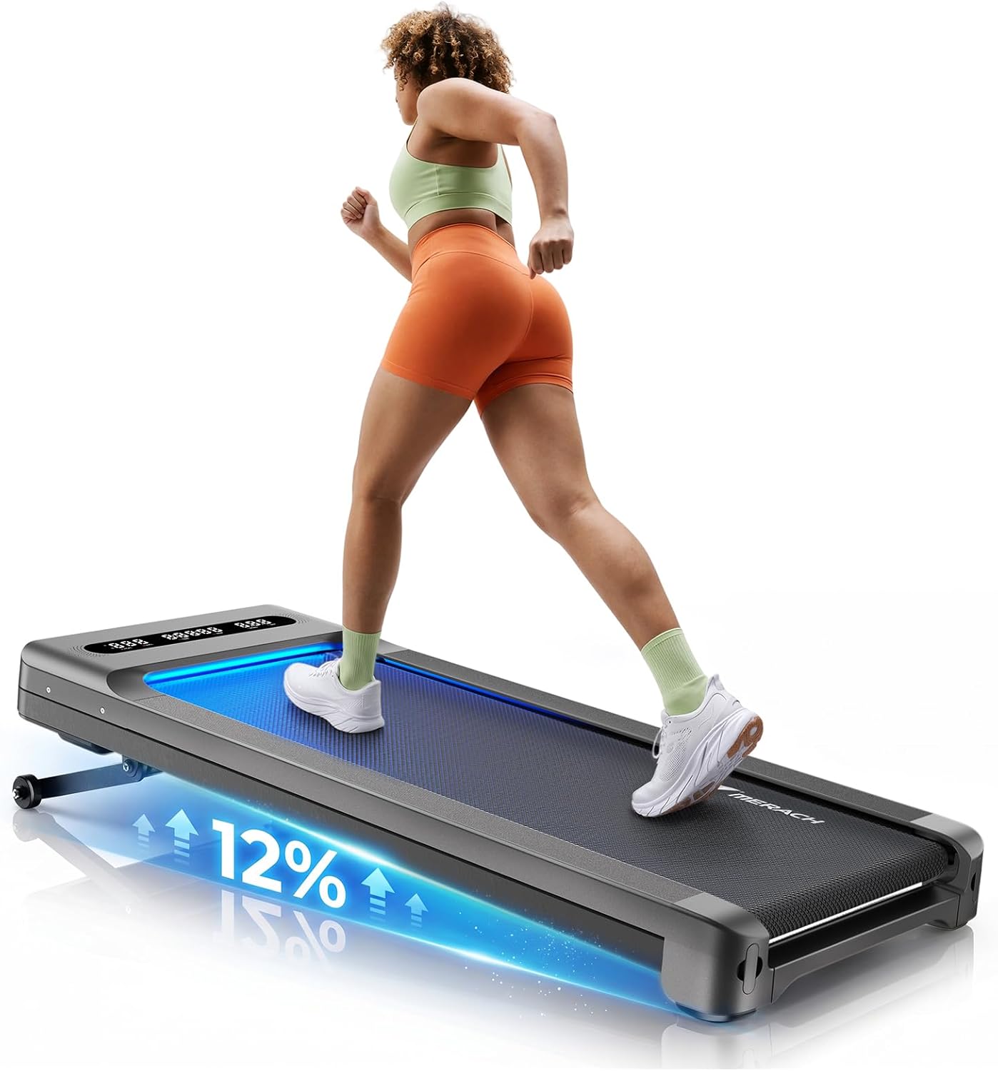 MERACH UltraWalk W60 Plus raised to an incline for an at-home walk